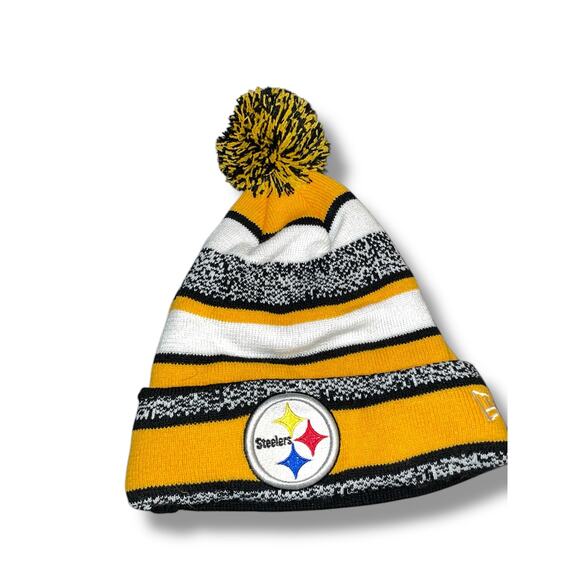 Pittsburgh Steelers Beanie Pom Hat Knit Pom NFL New Era Football OS Black Yellow - Picture 4 of 11